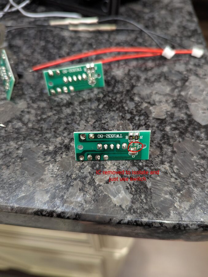Switch board with IC removed - only the slide switch remains