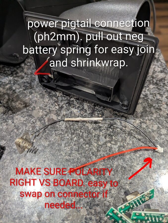 Battery compartment with PH 2.0mm pigtail - pull neg spring for easier access